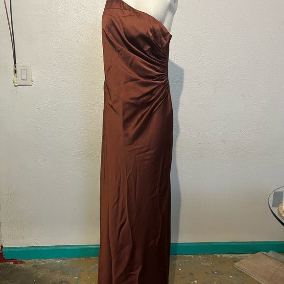 Chocolate brown one shoulder satin gown - Picture 2 of 2